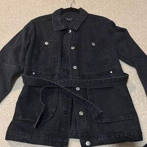 Black Denim Jacket with Belt